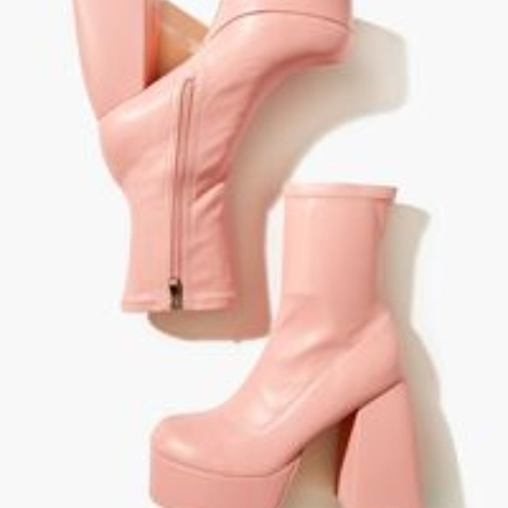 Platform Block Heel Booties - 8.5/Blush